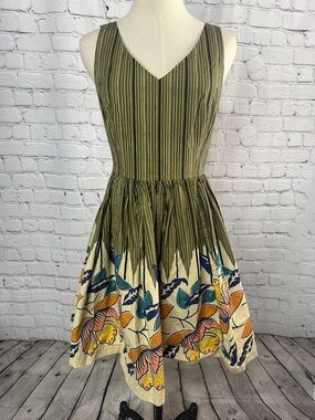 Anthropologie Maeve Lucia Fit-and-Flare Dress Floral & Stripes Size 4